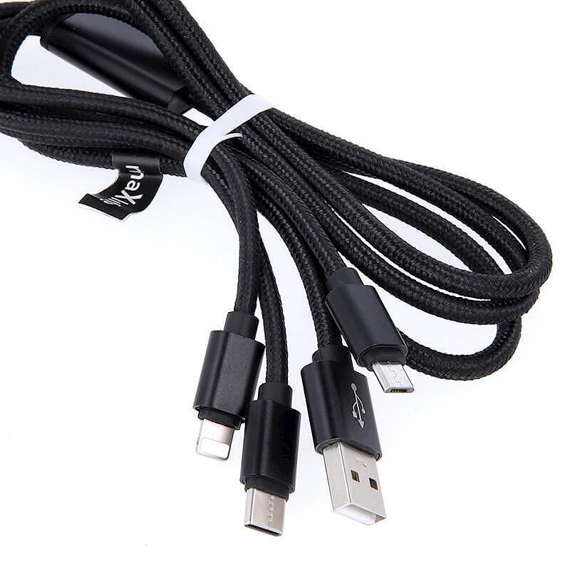 Кабел 3в1 microUSB iOS USB-C 2A