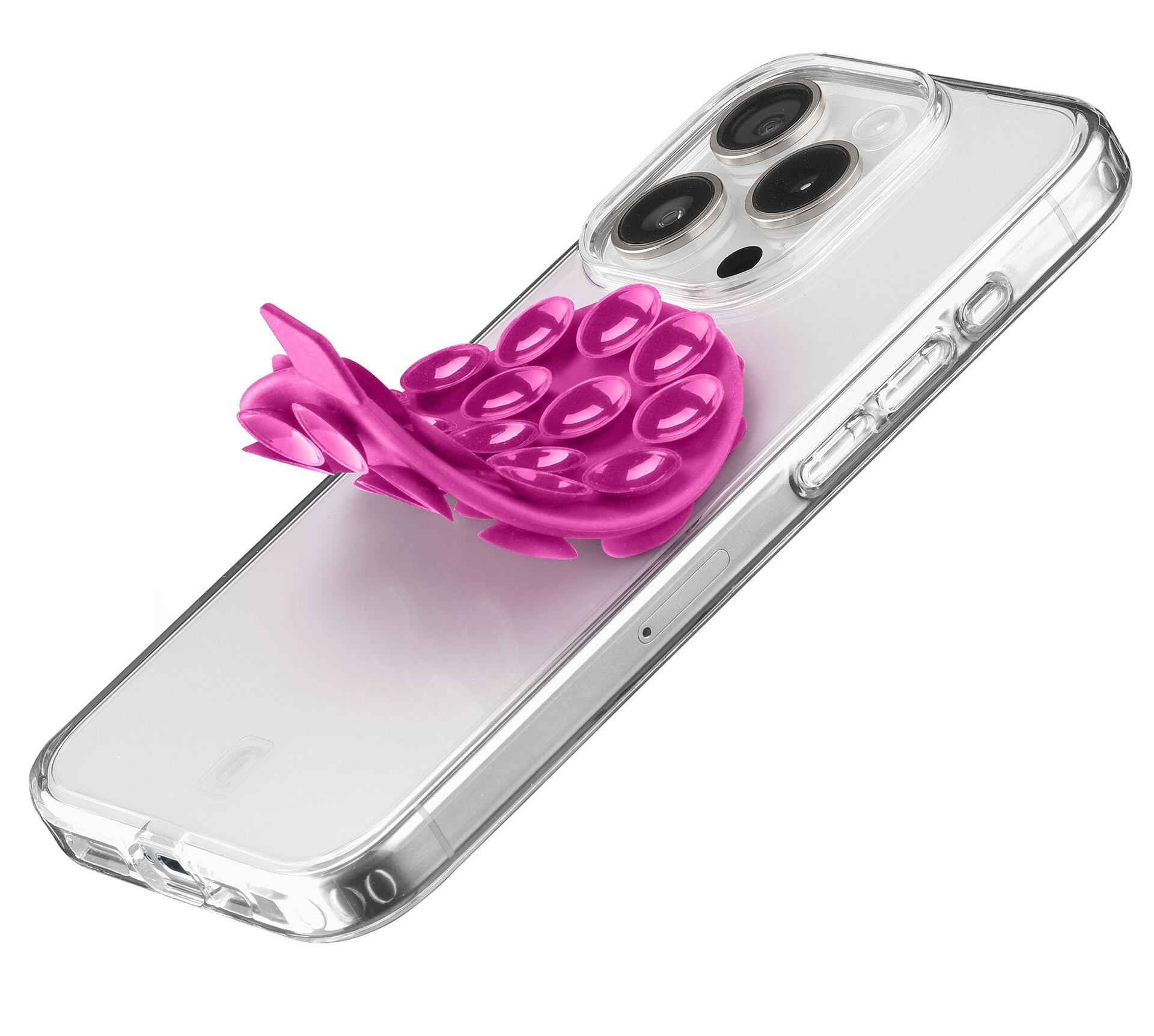 Селфи двойна стойка с вендуза за смартфон BUBBLE розова
