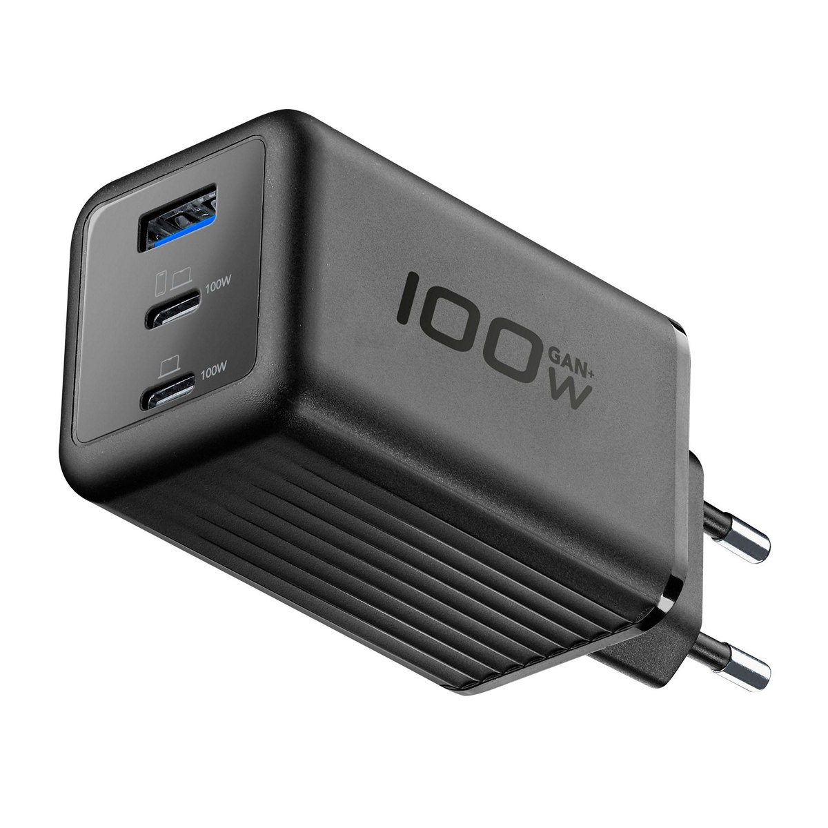Зарядно 220V GaN+ PD 100W 3 порта 2xUSB-C + USB-A черно