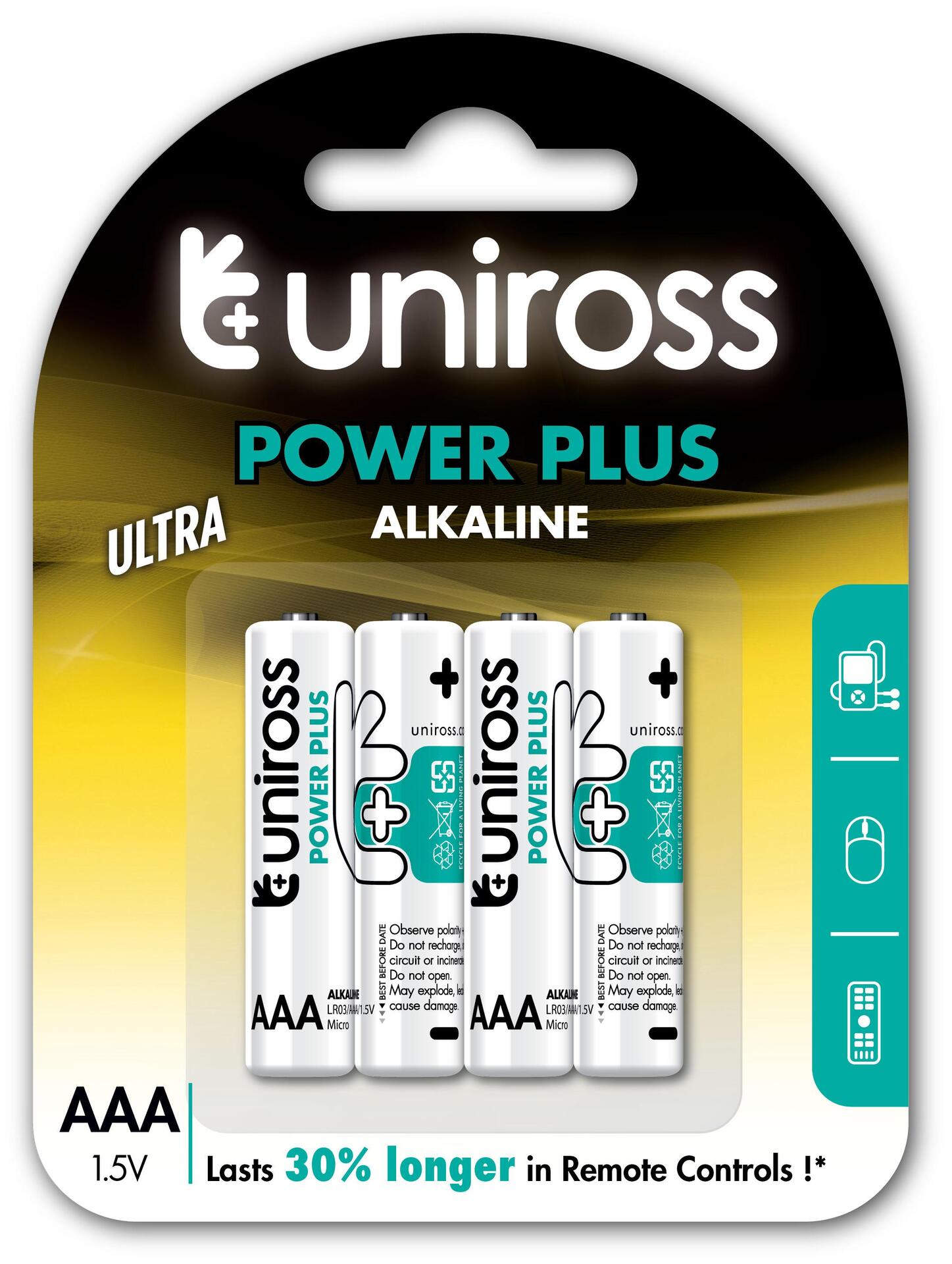Алкални Батерии Uniross AAA Power Plus блистер 4бр